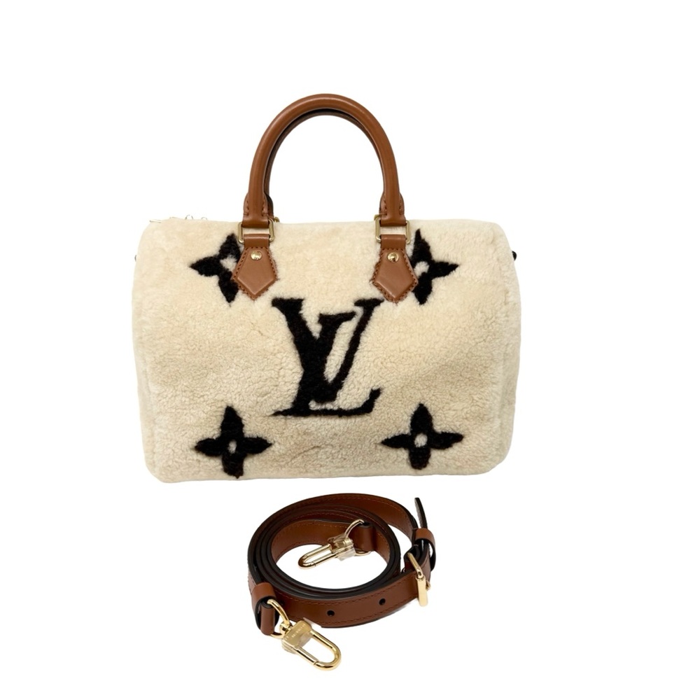 Louis Vuitton Speedy 25 Teddy Fleece Shearling Monogram Giant Cream Brown M23468